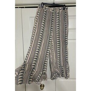 Gigio Boho Peasant High waist Wide Leg Ruffle Hem Paisley Pants Size L (A49)